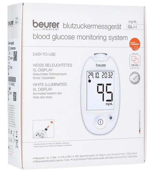 BEURER GL44 Blutzuckermessgerät mg/dl weiß